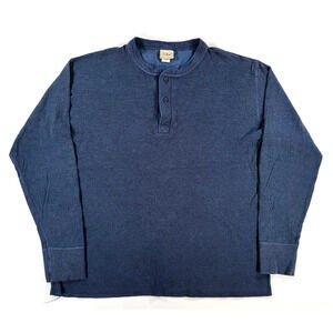 LL Bean River Driver Shirt Men's XL Henley Blue 2 Layer Wool Blend Baselayer